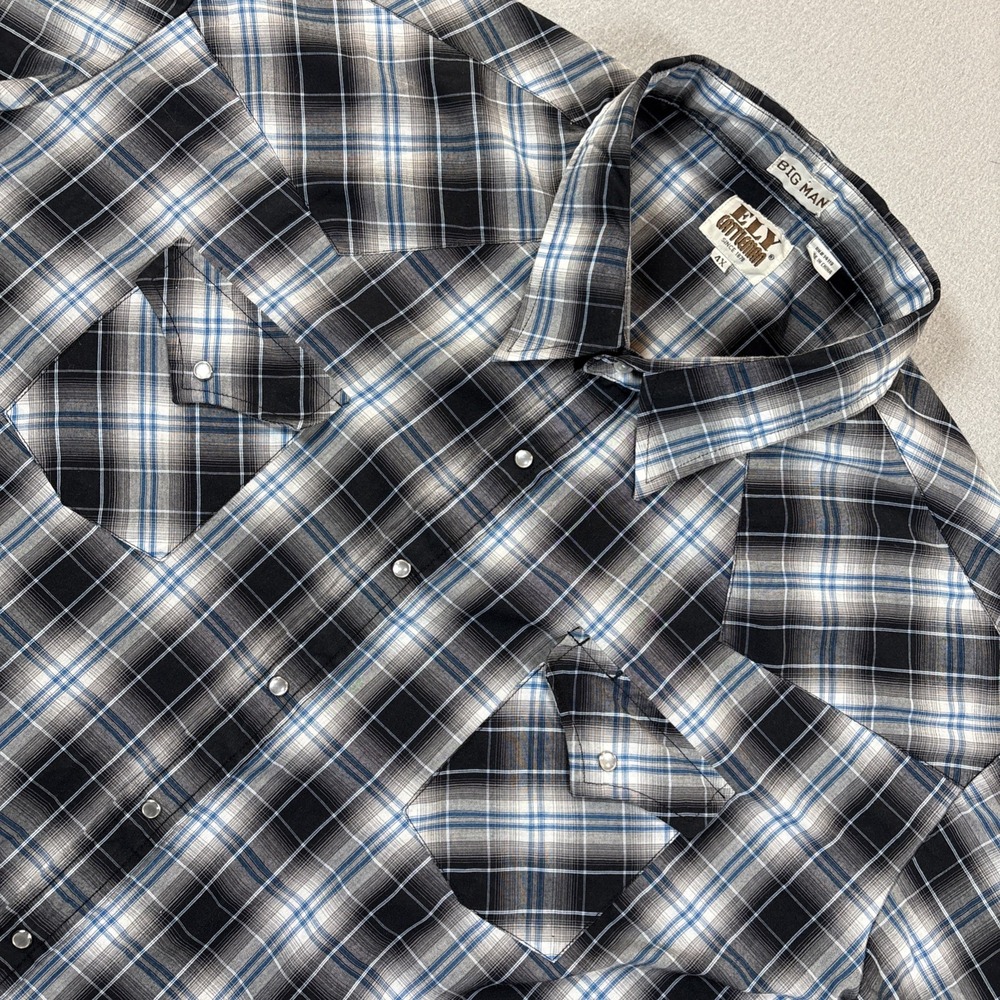 Ely Cattleman Shirt Mens 4X Plaid Western Pearl Snap Short Sleeve Rodeo Cowboy